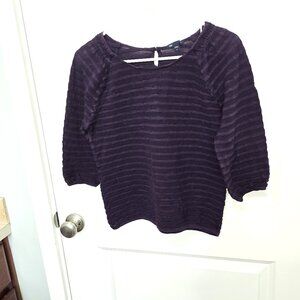 Gap Velvet Striped Top Womens Size Small - Purple 3/4 Balloon Sleeve Blouse